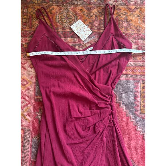 Free People Dylan V-neck Wine red Wrap Mini dress S NWT - Picture 7 of 8